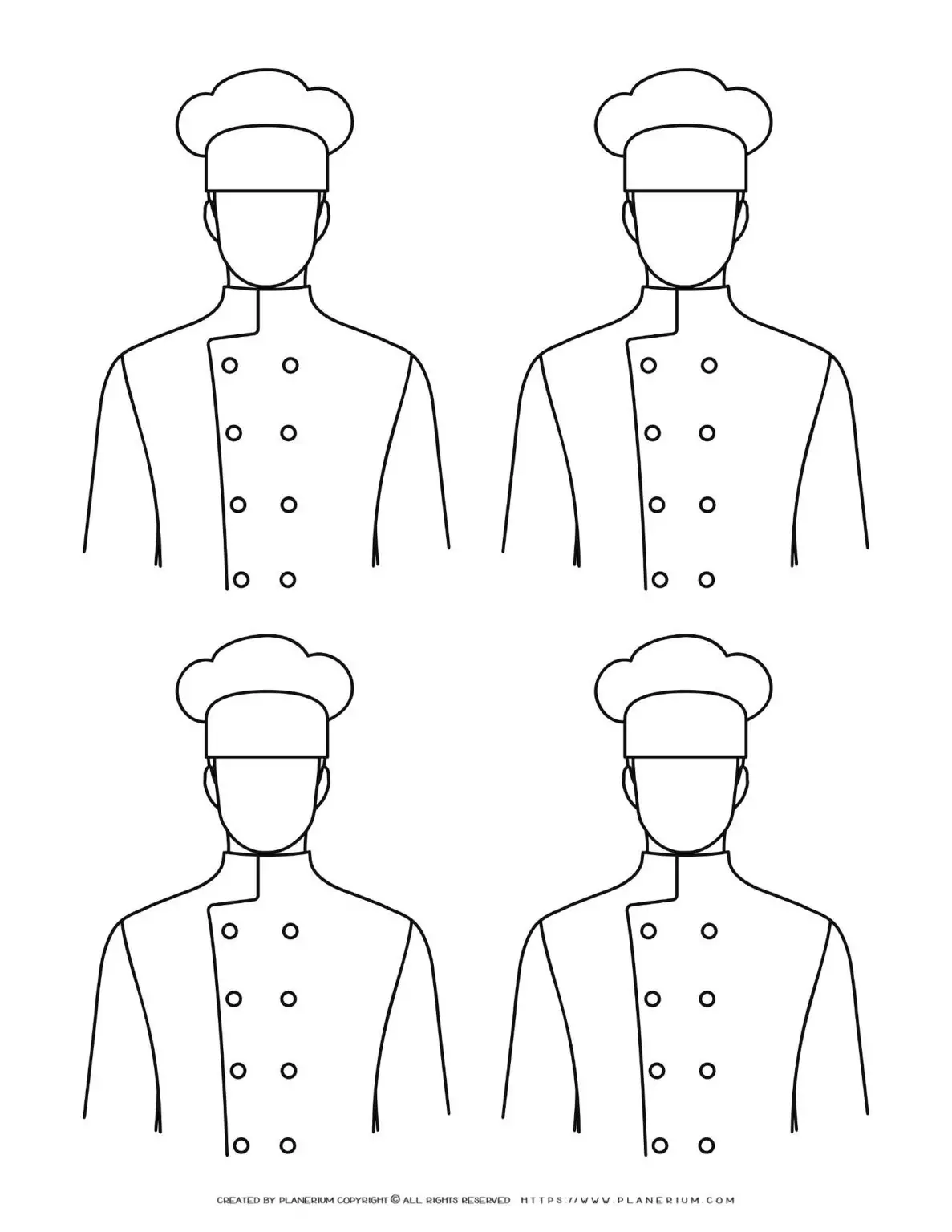 Outline of four chefs in uniforms