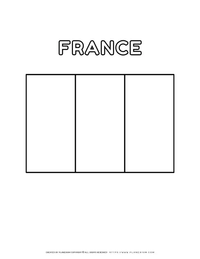 France flag coloring page for kids to learn about the
  tricolor flag of France. Perfect for educational use and patriotic
  activities.