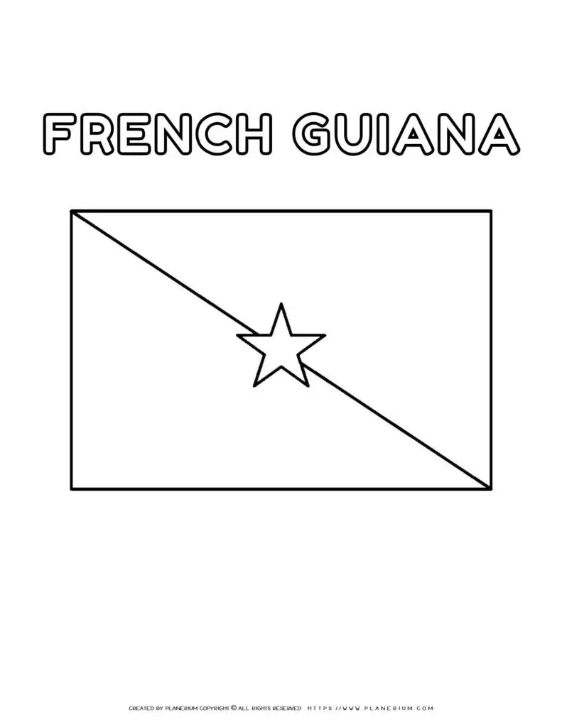 Coloring page of the French Guiana flag for kids to learn
  about this South American territory. Great for educational purposes and fun
  activities.