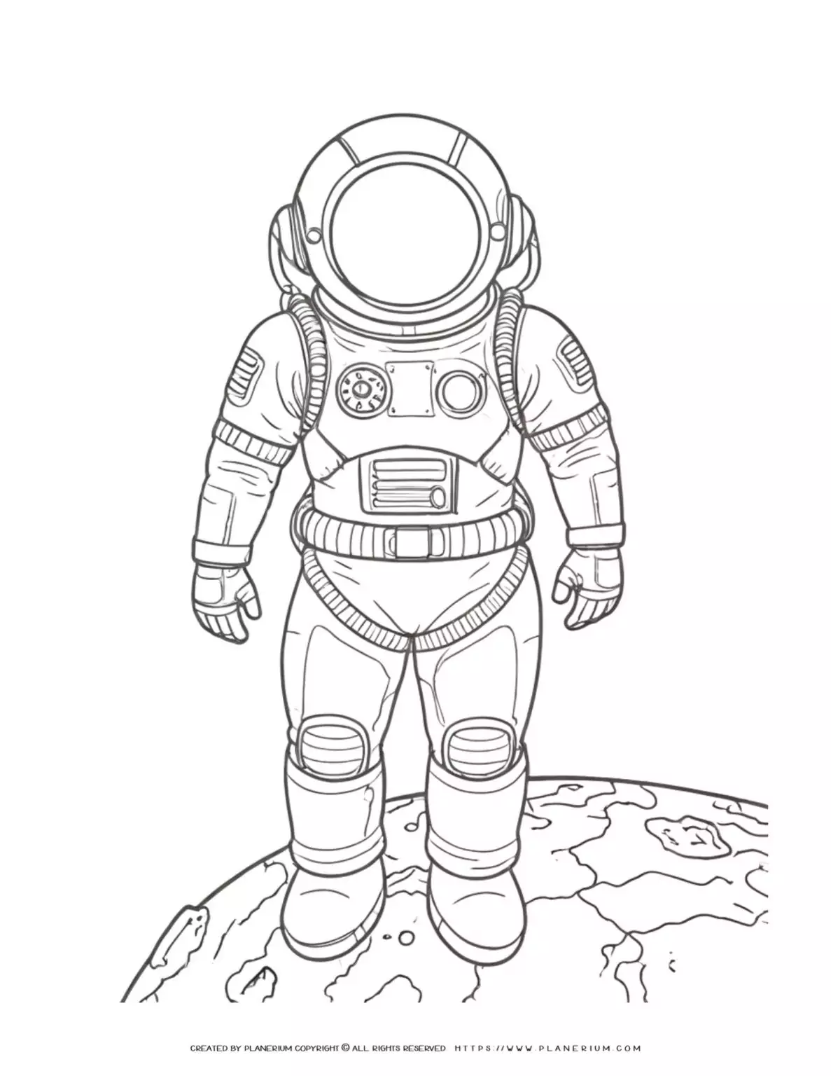 Astronaut standing on planet surface in full space suit, exploration mission, outer space adventure.
