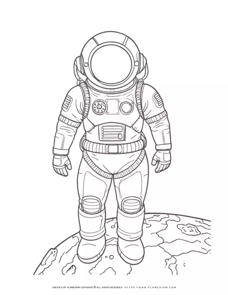 Astronaut standing on planet surface in full space suit, exploration mission, outer space adventure.