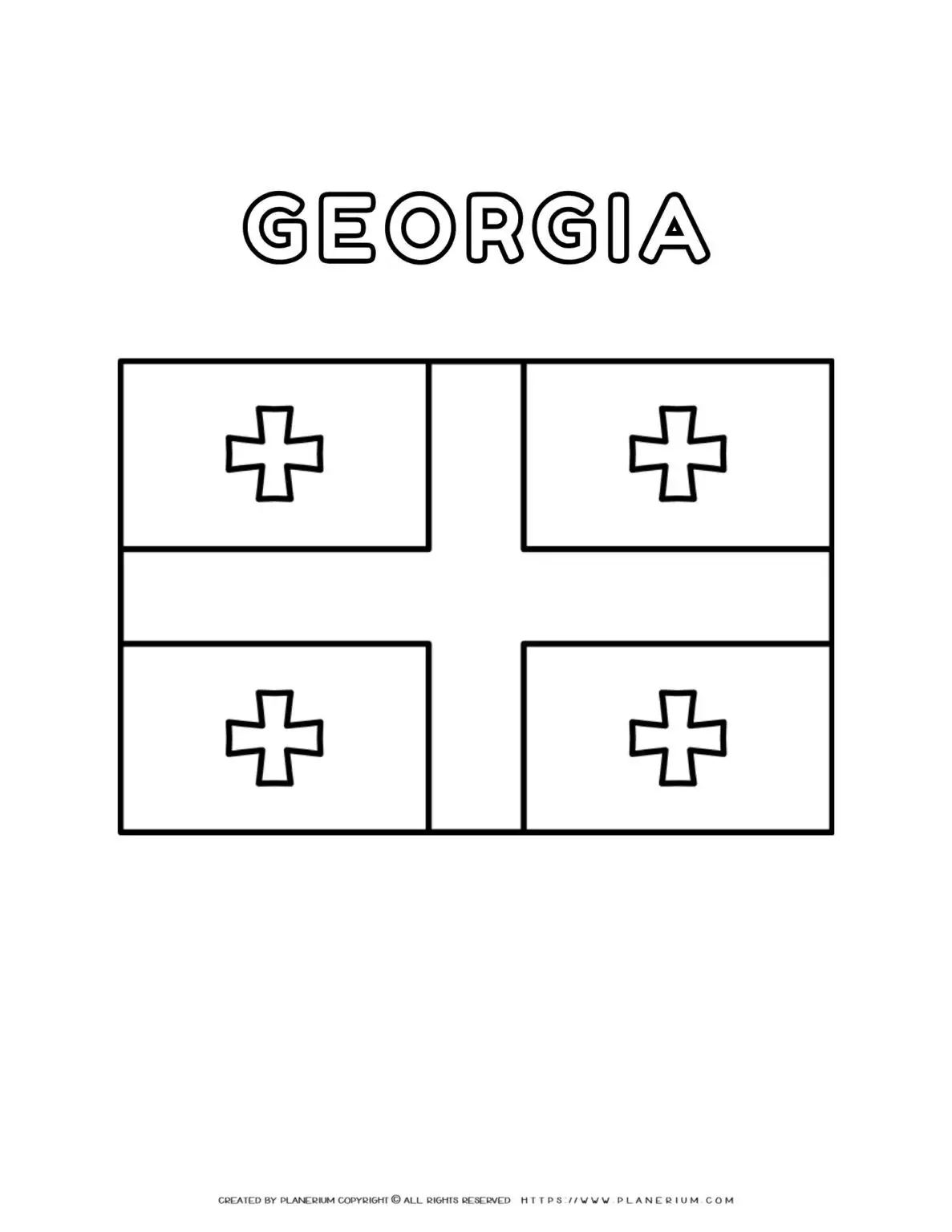 Georgia flag coloring page for kids to learn about state symbols. Printable activity for educational purposes. Fun and engaging design.