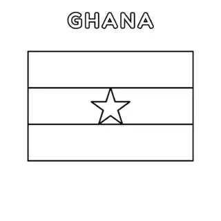 Ghana flag coloring page for kids to learn about African countries. Printable activity for educational purposes and cultural awareness.