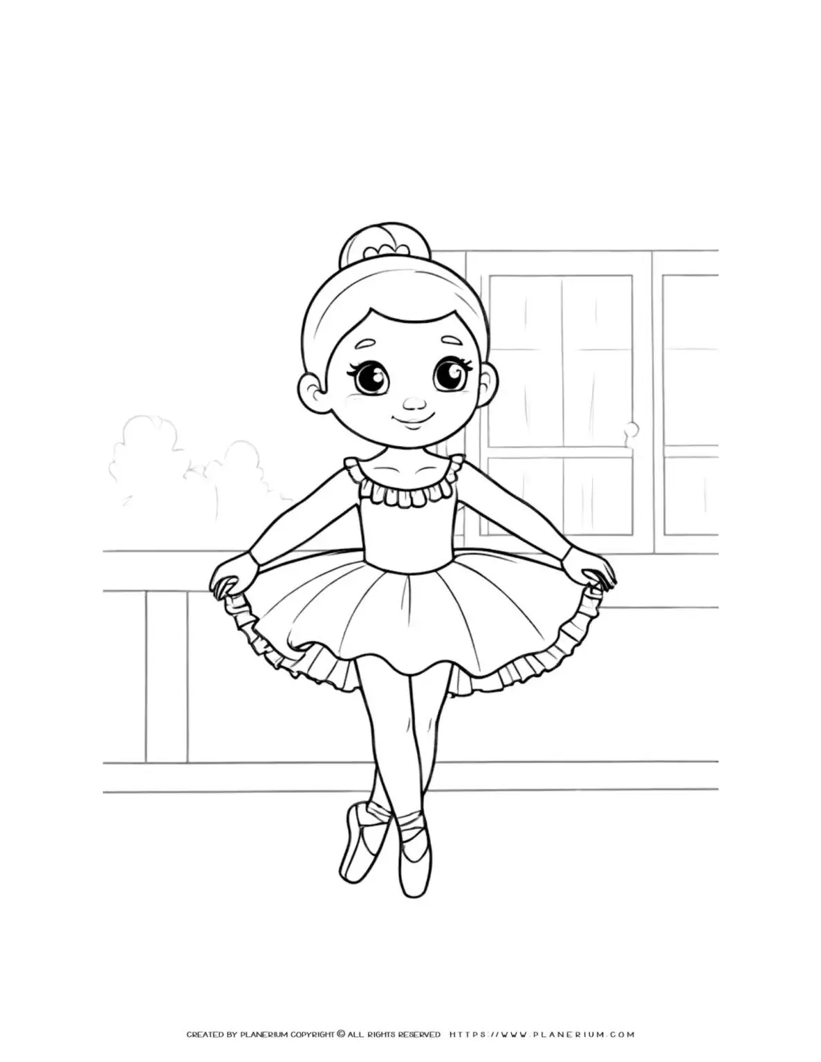 Coloring page of a young ballerina