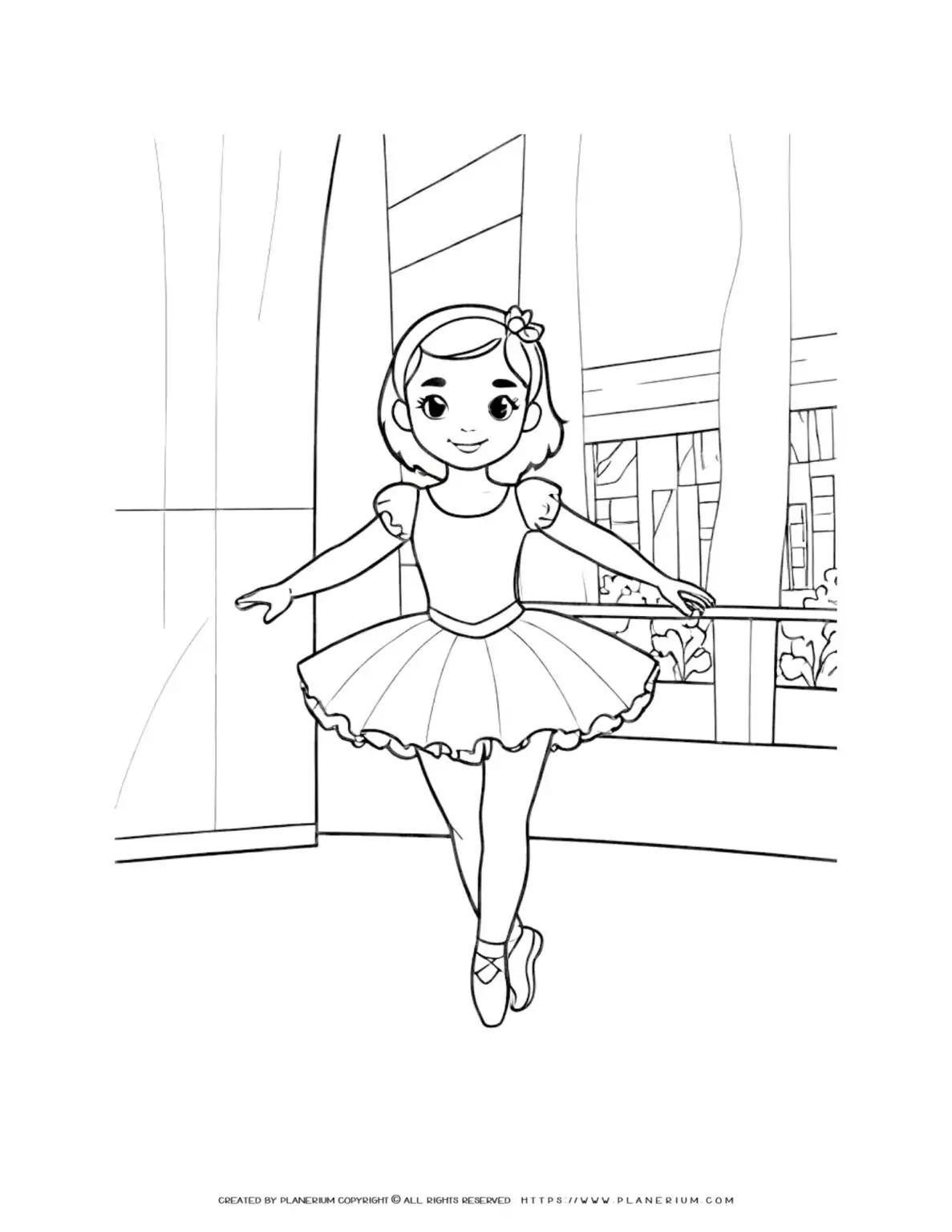 Cartoon girl ballerina in tutu dancing.