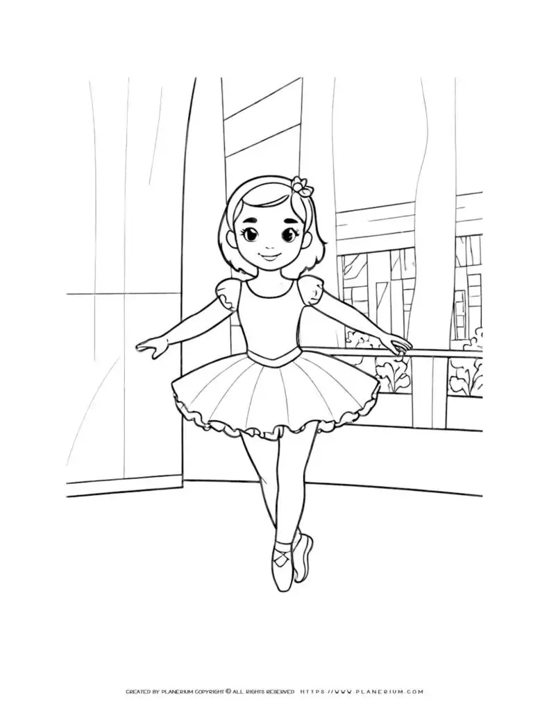 Cartoon girl ballerina in tutu dancing.