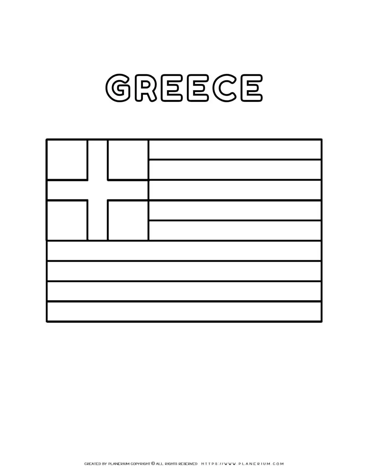 Greek flag coloring page for kids to learn about Greece's national symbol. Perfect for educational activities and cultural lessons.