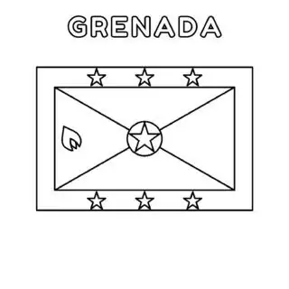 Grenada flag coloring page for kids to learn about national symbols and colors. Perfect for educational use and patriotic activities.