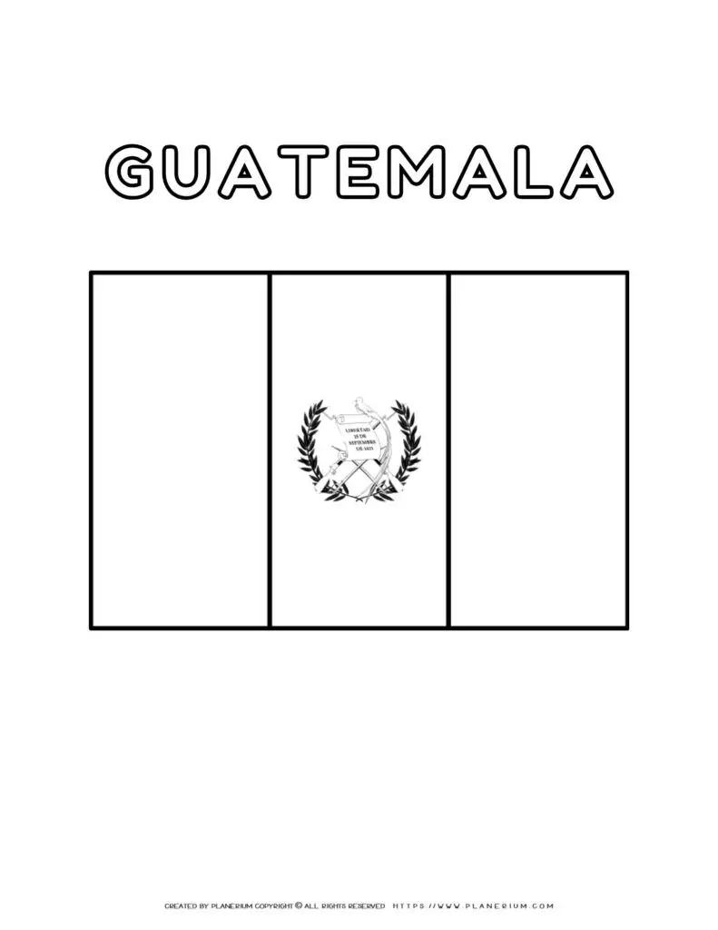 Guatemala flag coloring page for kids to learn about Central
  American country's national symbol. Educational and fun activity for
  children.