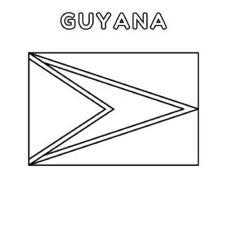 Guyana flag coloring page for kids to learn about South American countries. Printable activity for geography lessons and cultural education.
