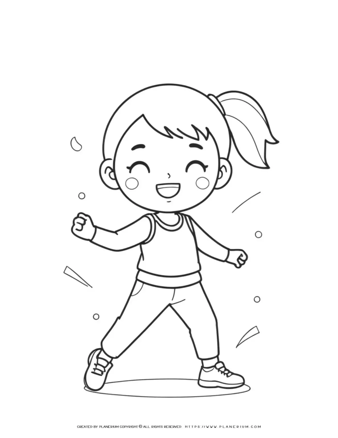 Happy cartoon girl coloring page