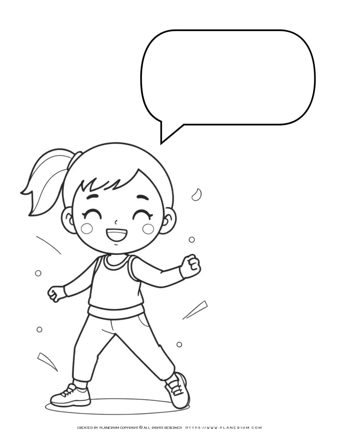 Smiling child with speech bubble.