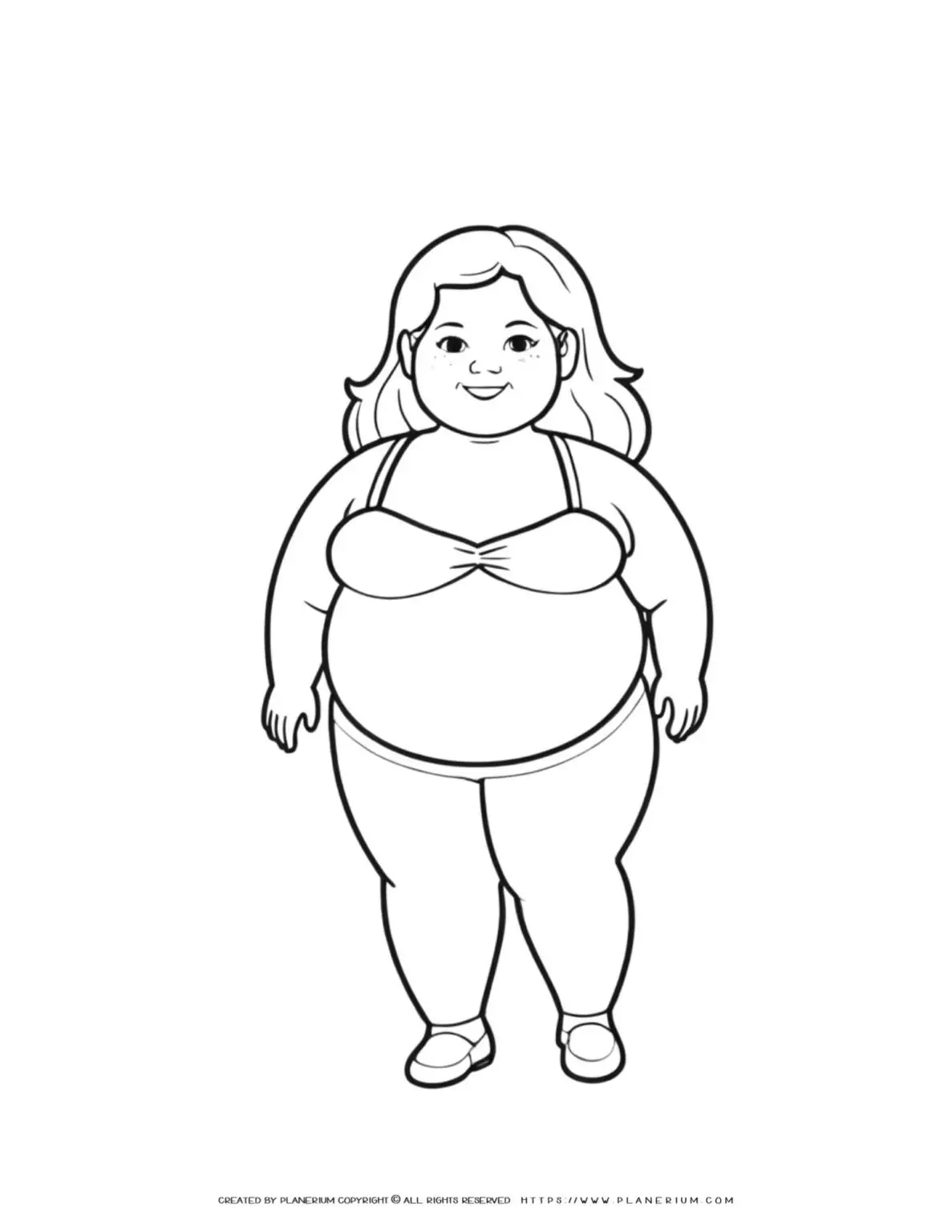 Outline illustration of a joyful plus size woman, perfect for diverse body positivity content.
