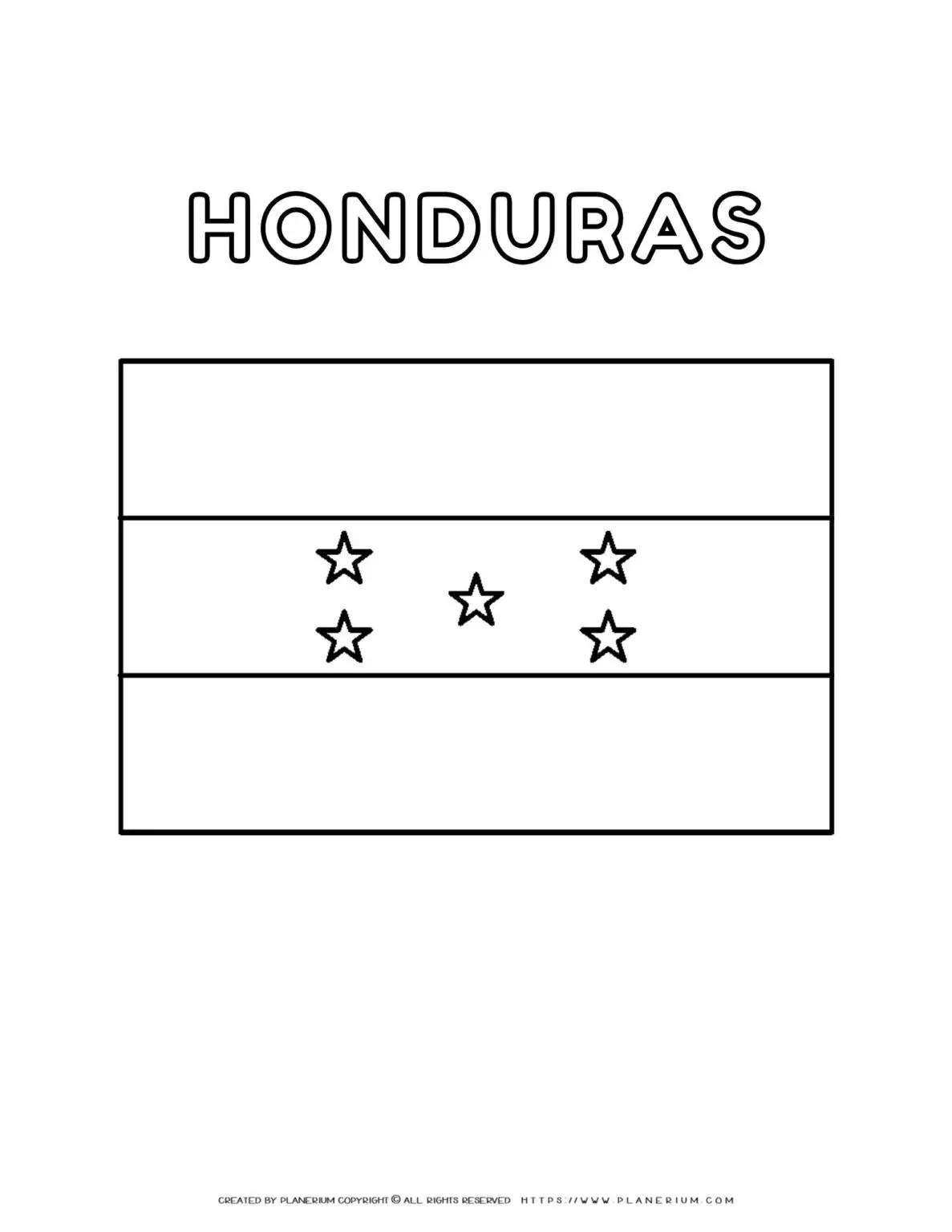 Coloring page of the Honduras flag for kids to learn about Central American countries. Perfect for educational use and cultural activities.