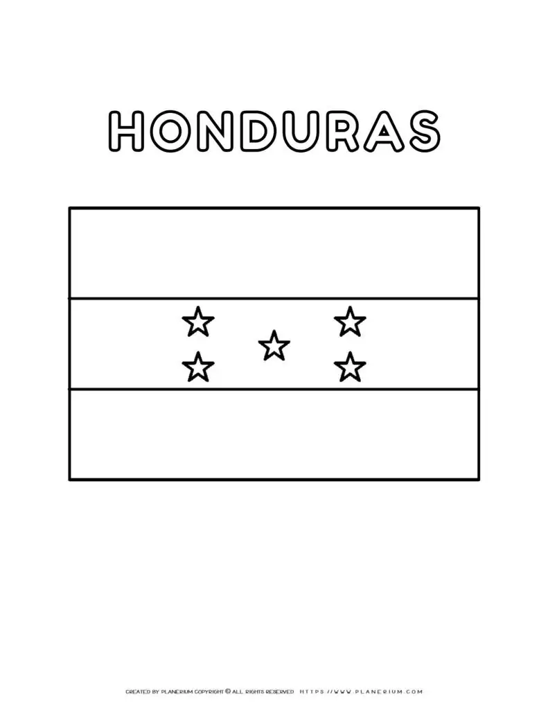 Coloring page of the Honduras flag for kids to learn about
  Central American countries. Perfect for educational use and cultural
  activities.