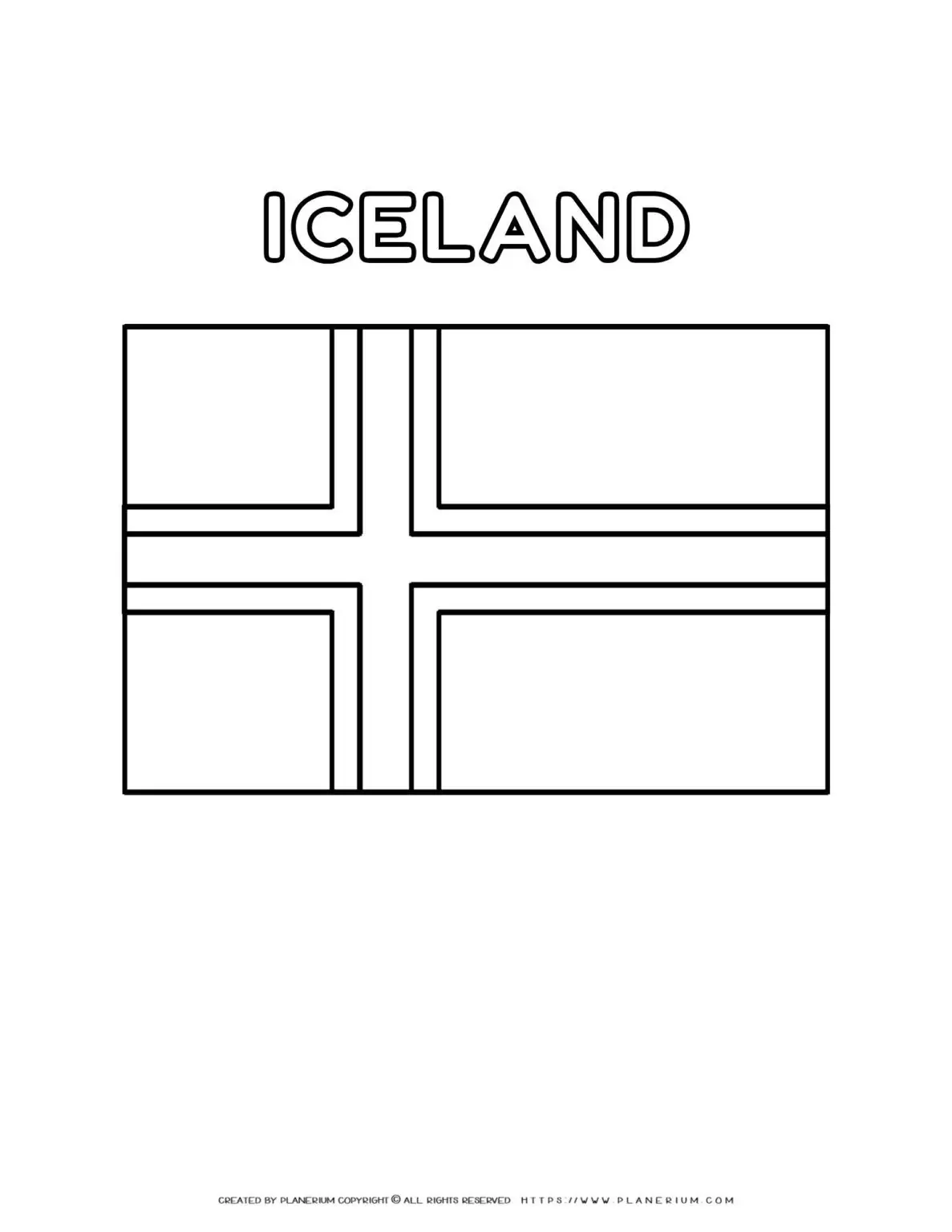 Iceland flag coloring page for kids to learn about Icelandic culture and colors. Perfect for educational activities and patriotic celebrations.