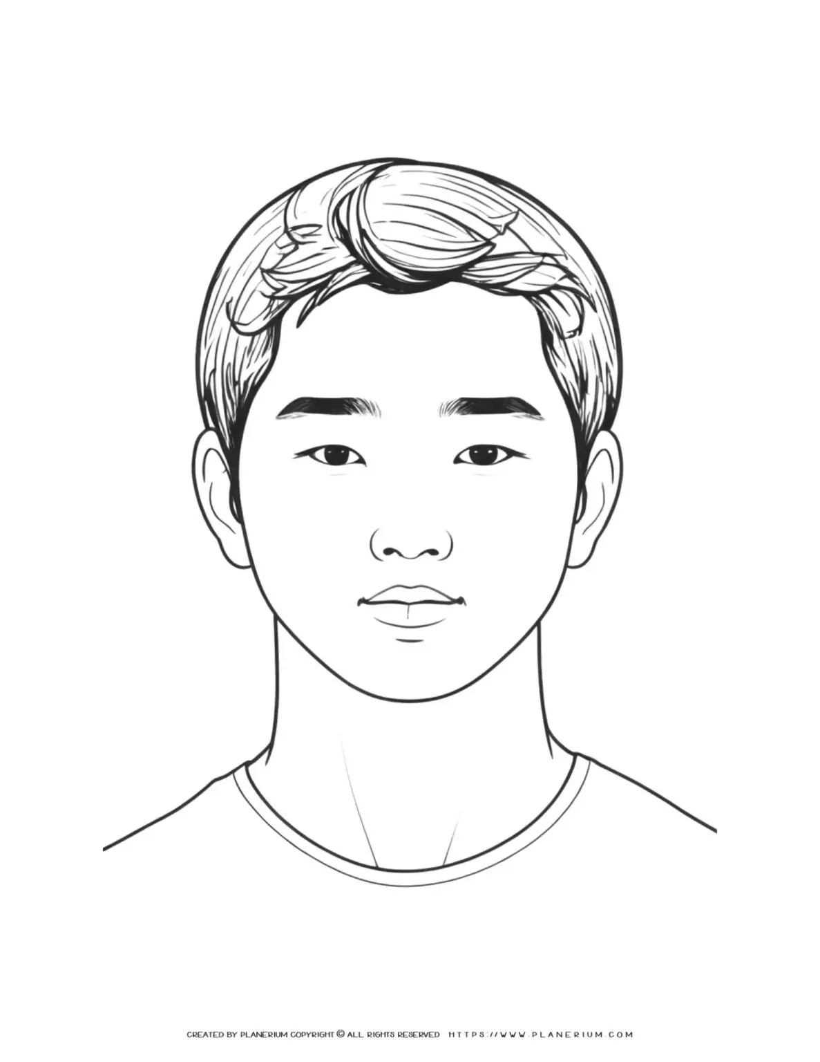 Asian boy portrait illustration in front view, showcasing detailed features and unique characteristics. Ideal for diverse design projects.