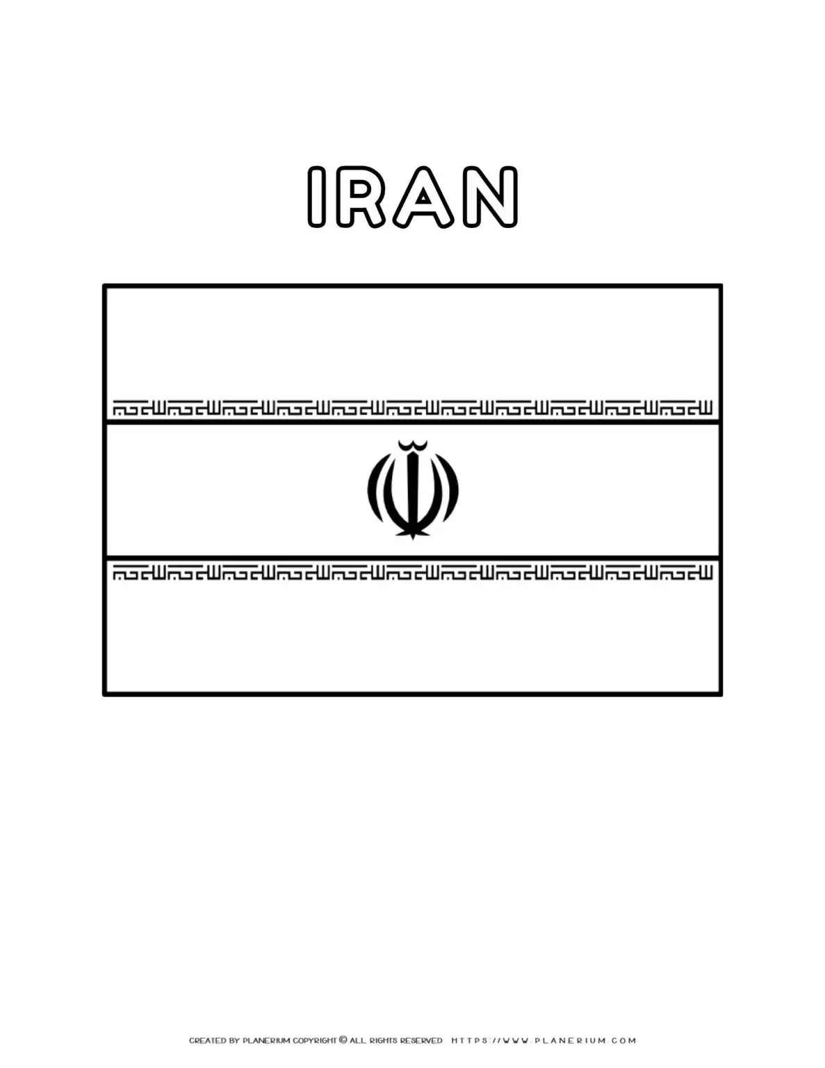 Iran flag coloring page for kids to learn about national symbols. Printable activity for educational purposes and cultural awareness.