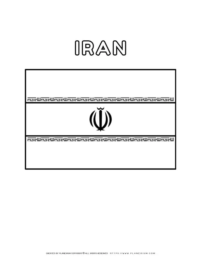 Iran flag coloring page for kids to learn about national
  symbols. Printable activity for educational purposes and cultural awareness.