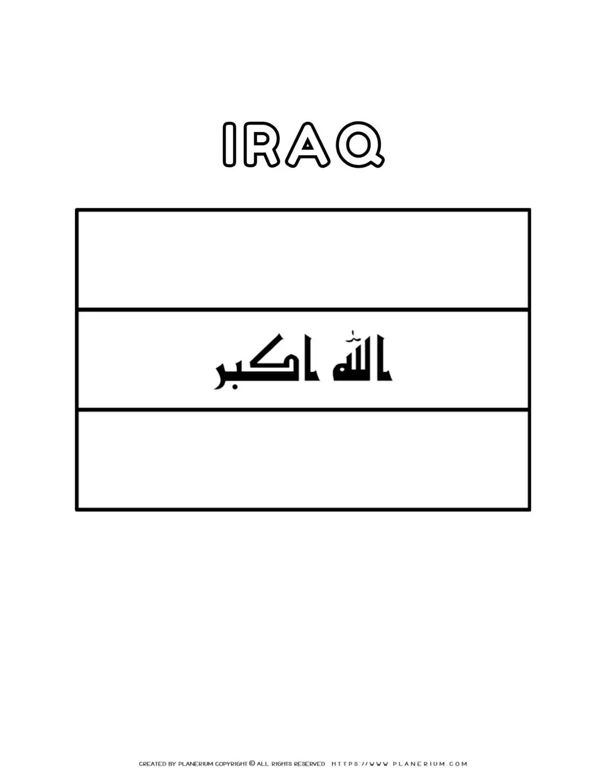 Iraq flag coloring page for kids to learn about national symbols. Printable activity for educational purposes. Great for school projects and cultural studies.