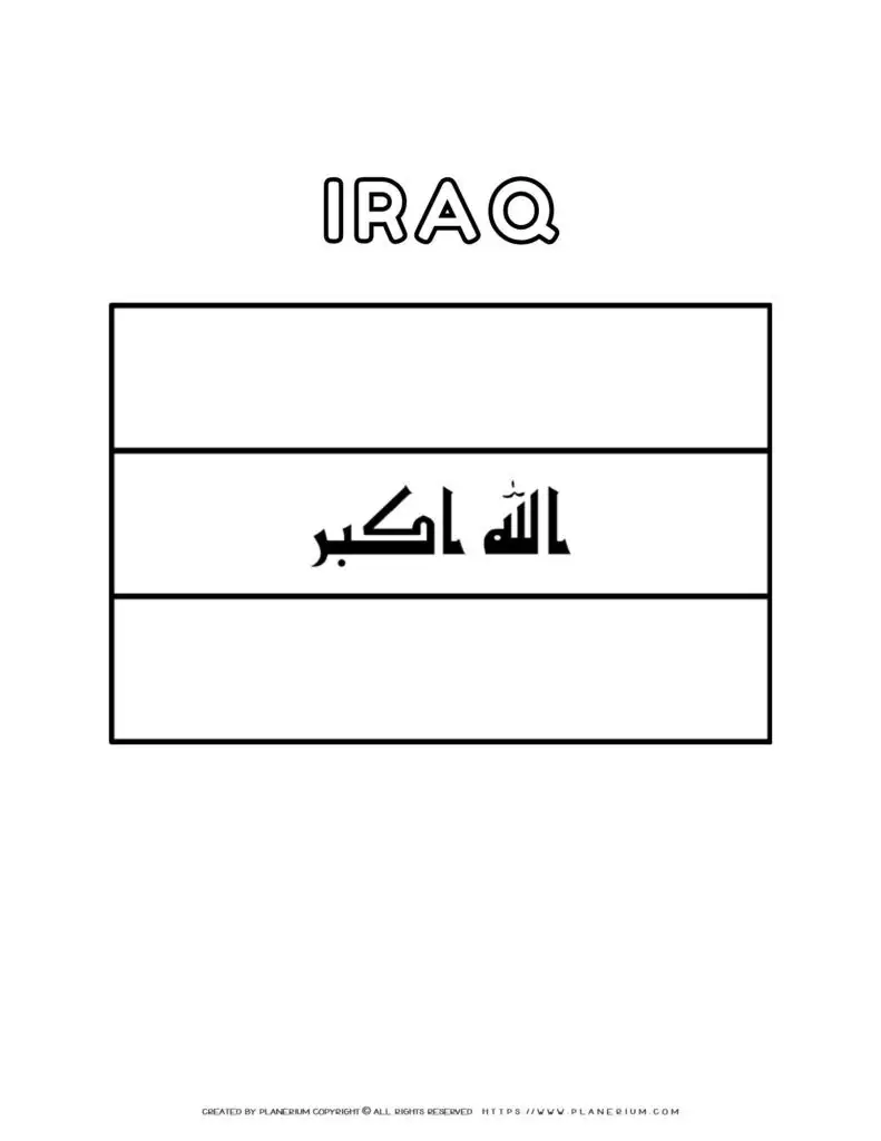 Iraq flag coloring page for kids to learn about national
  symbols. Printable activity for educational purposes. Great for school
  projects and cultural studies.