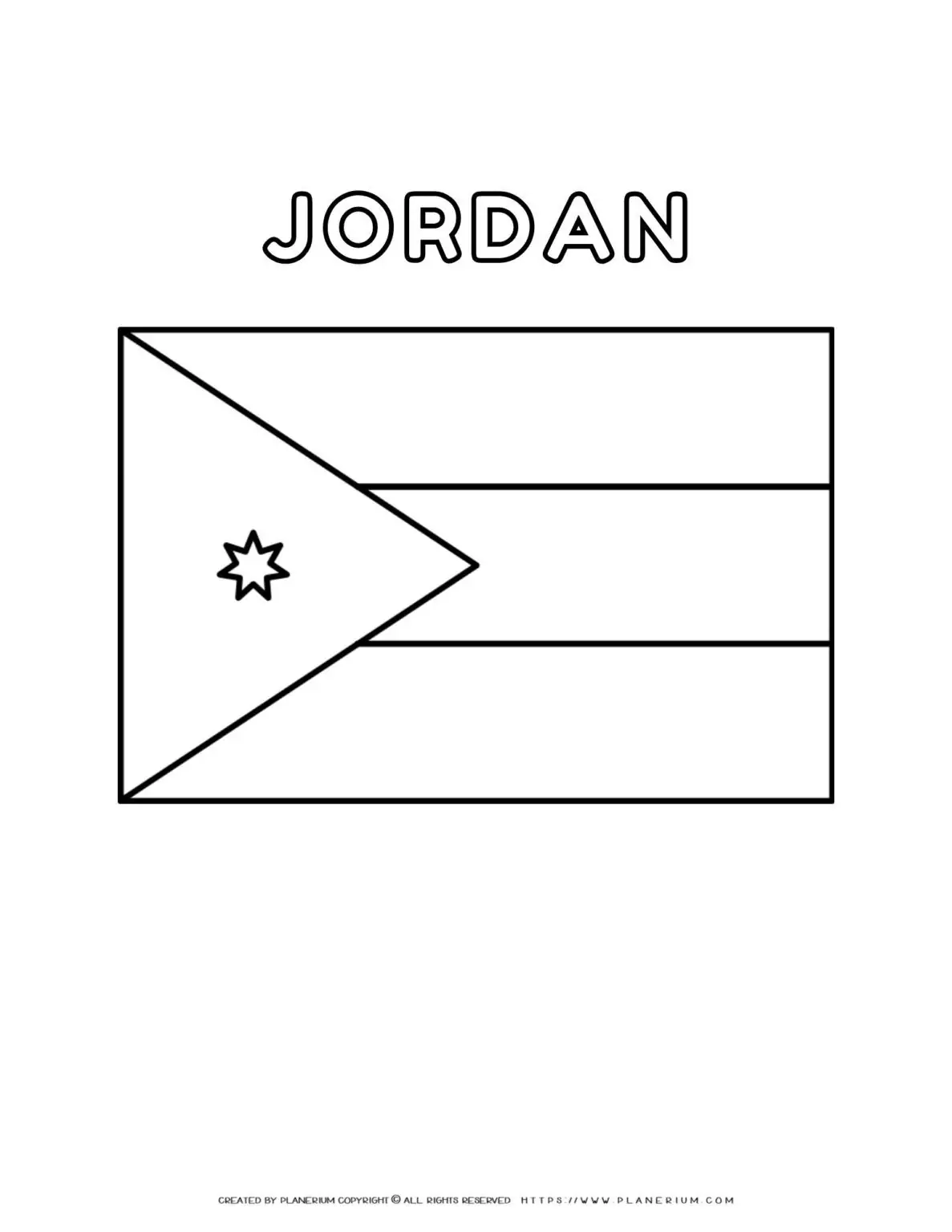 Jordan flag coloring page for kids to learn about Middle Eastern culture and colors. Perfect for educational activities and national holidays.