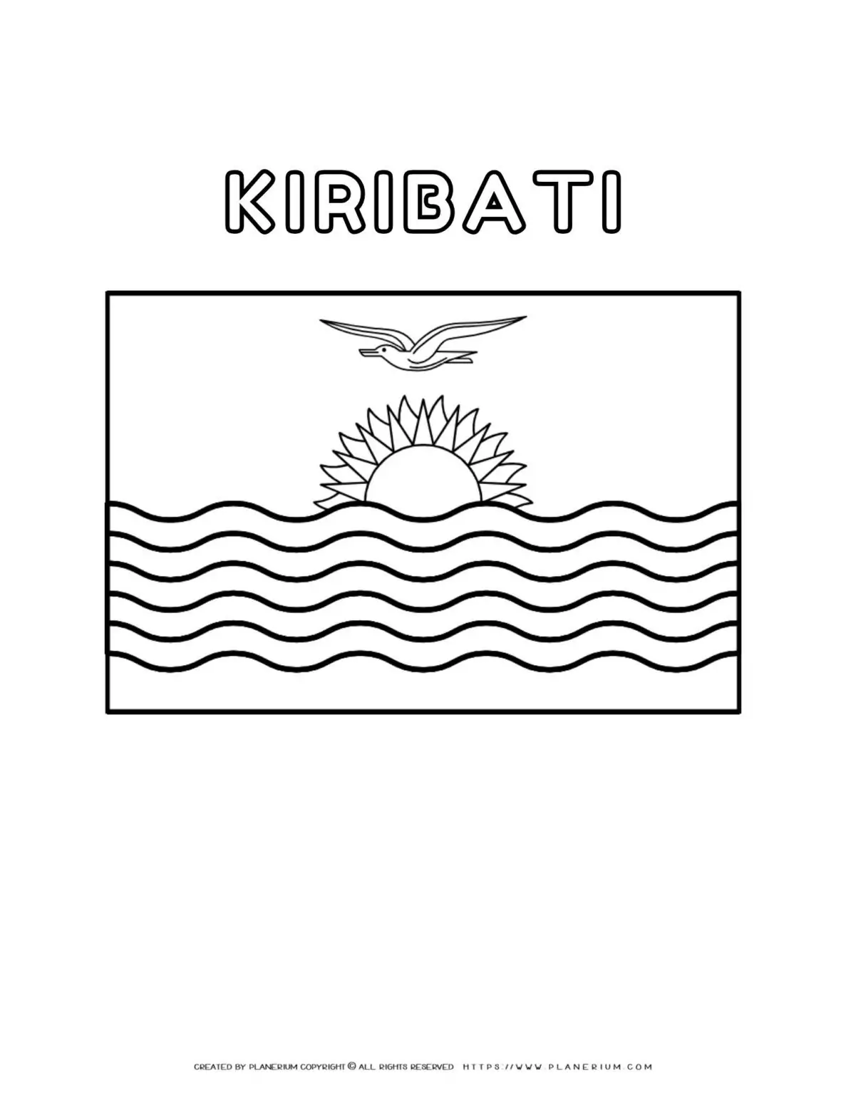 Coloring page of Kiribati flag for kids to learn about the country's national symbol. Perfect for educational use and cultural activities.