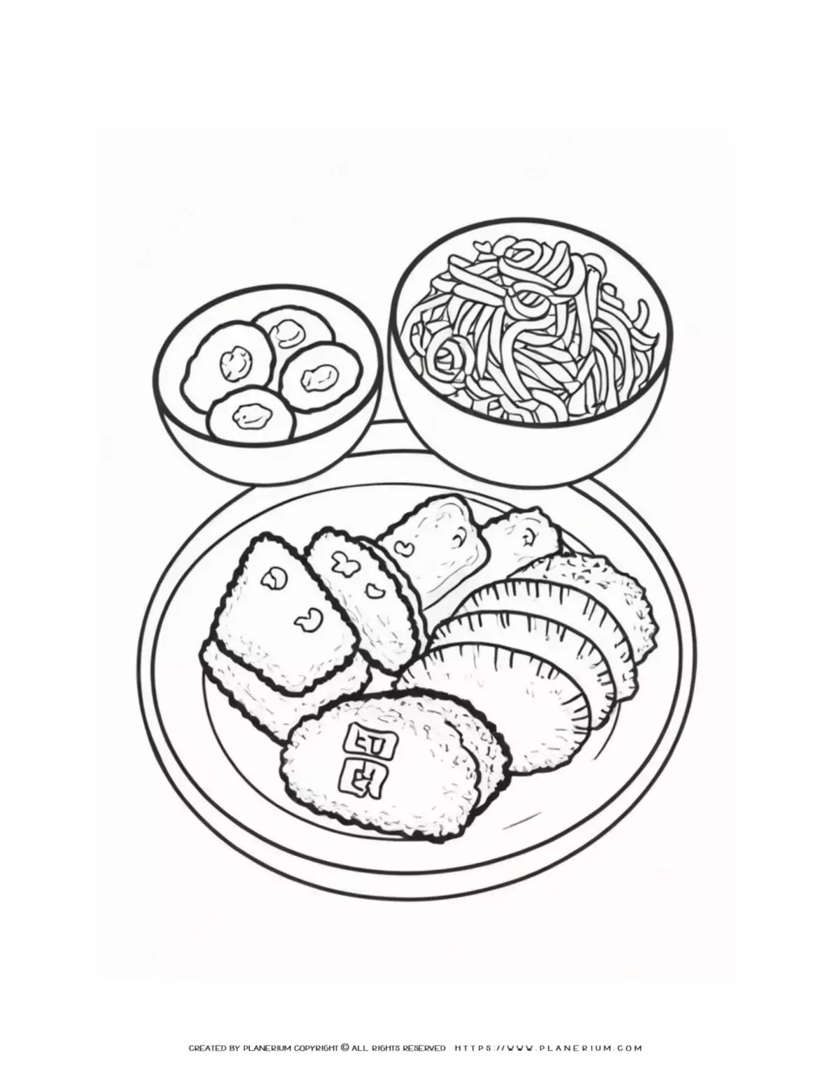 Japanese meal with bowls and plate.