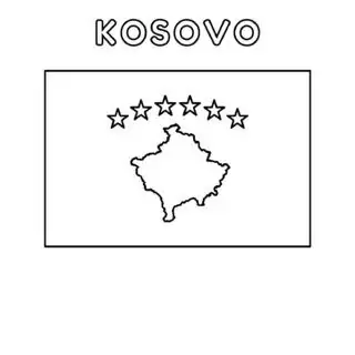 Kosovo flag coloring page for kids to learn about national symbols. Printable activity for educational purposes and creative fun.