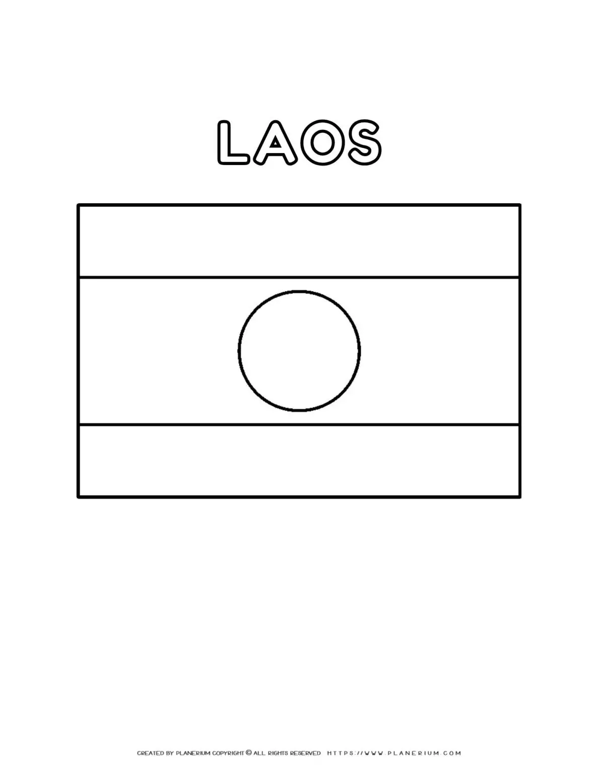 Laos flag coloring page for kids with printable design, perfect for learning about national symbols and colors. Ideal for educational use.
