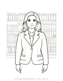 Line art woman in suit in library