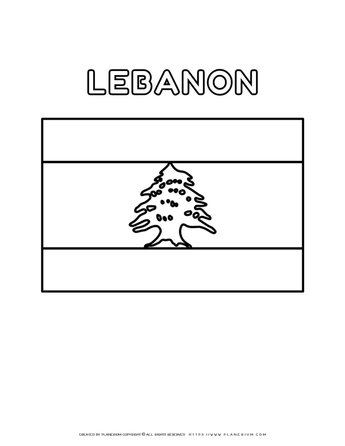 Lebanon flag coloring page for kids with national symbols and colors. Fun and educational activity for learning about Lebanon's heritage and culture.