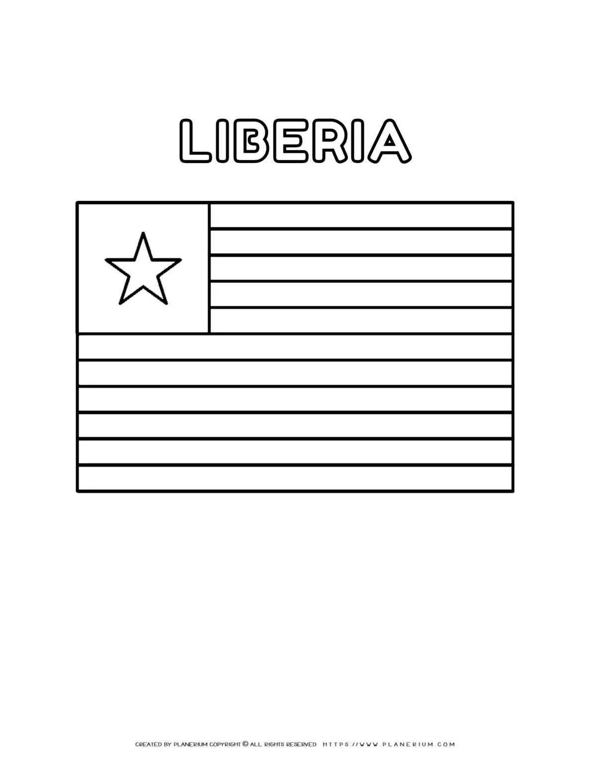 Liberia flag coloring page for kids to learn about national symbols. Perfect for educational activities and patriotic celebrations.