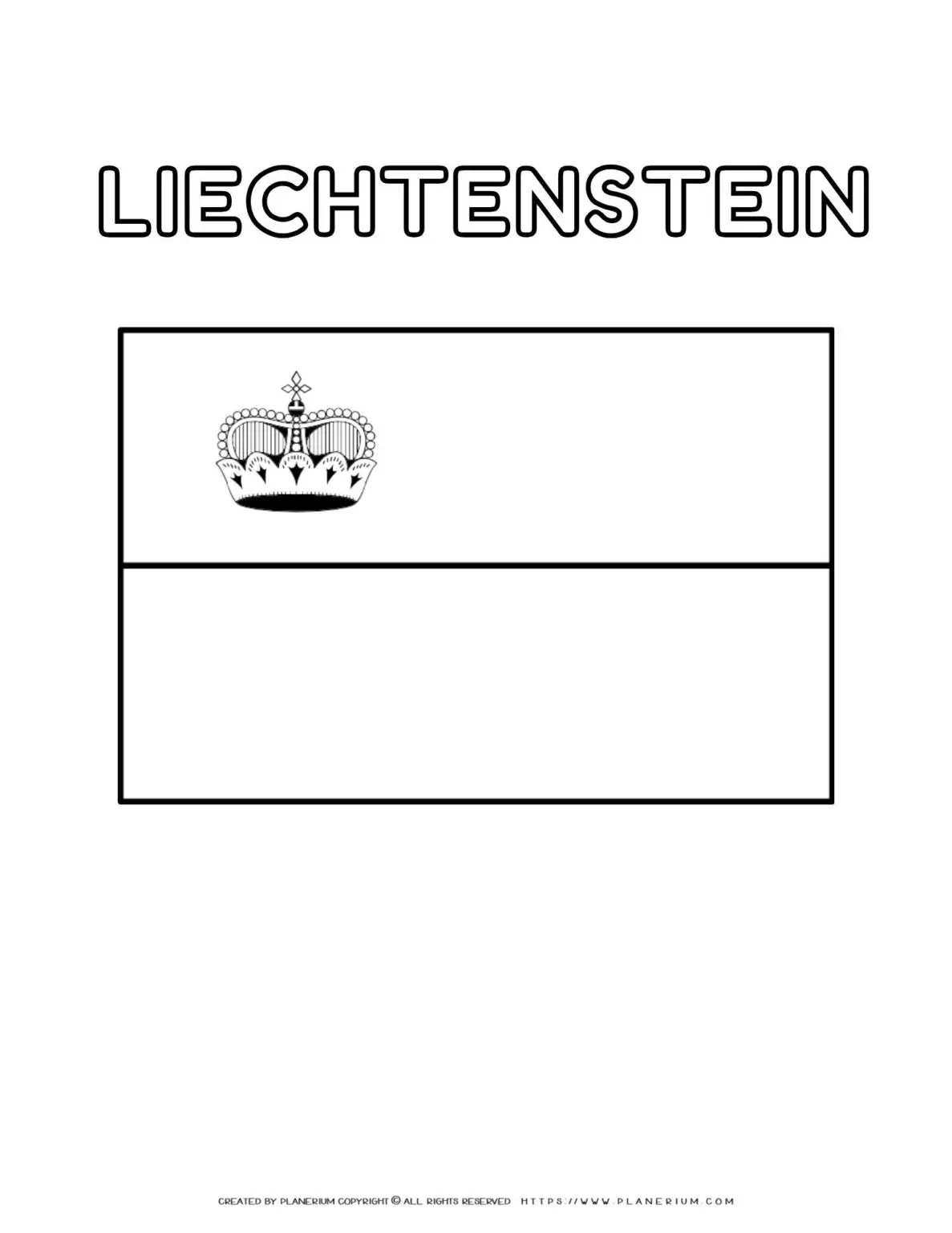 Liechtenstein flag coloring page for kids to learn about national symbols and colors. Perfect for educational activities and patriotic crafts.