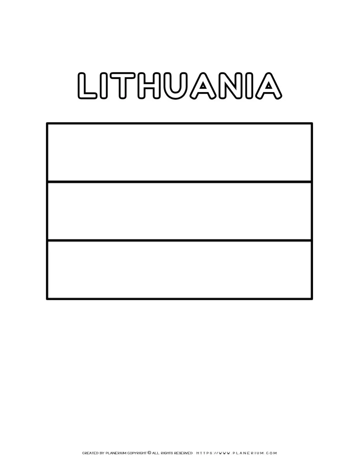 Lithuania flag coloring page for kids to learn about national symbols and colors. Perfect for educational activities and cultural exploration.