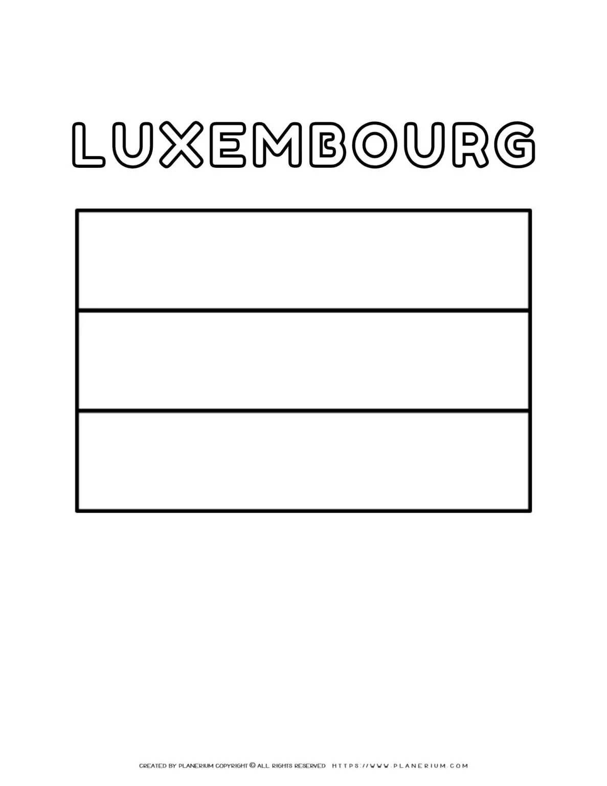 Luxembourg flag coloring page for kids to learn about national symbols and colors. Perfect for educational activities and patriotic celebrations.