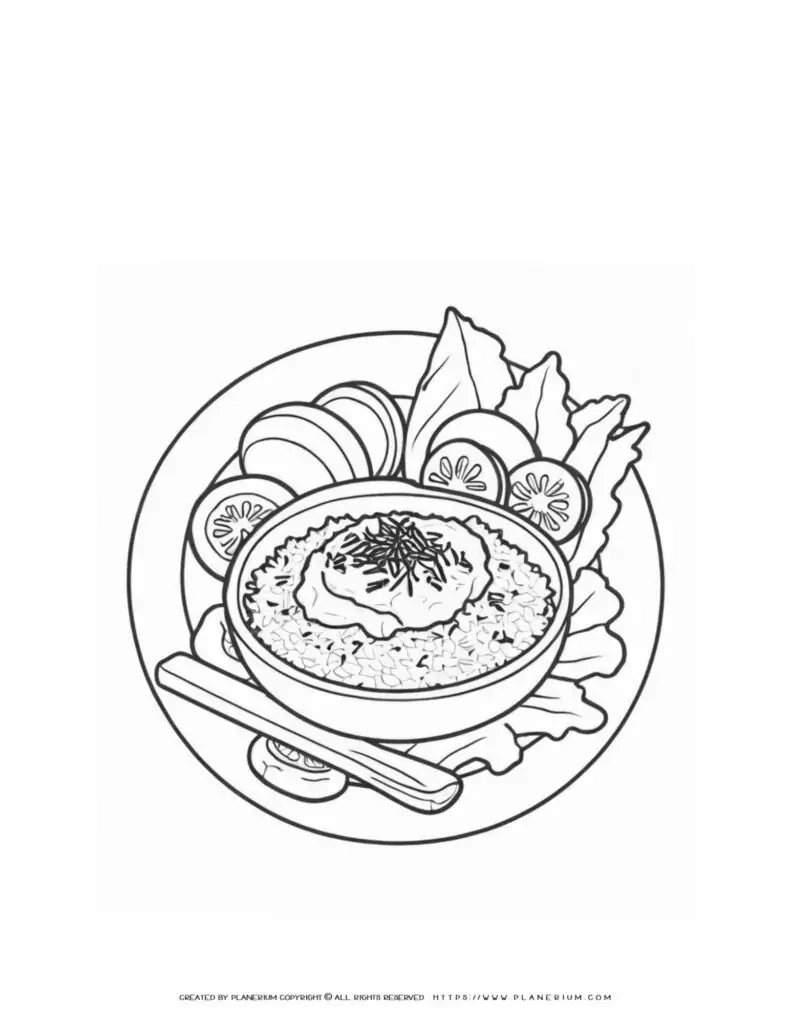 Illustration of a rice dish with garnish