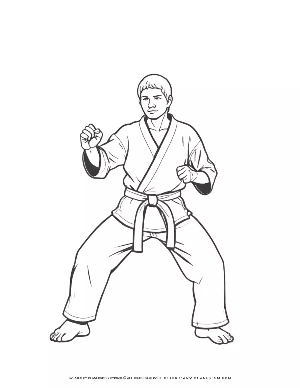 Karate suit outline coloring page for men, perfect for martial arts enthusiasts. Ideal for relaxation and stress relief.