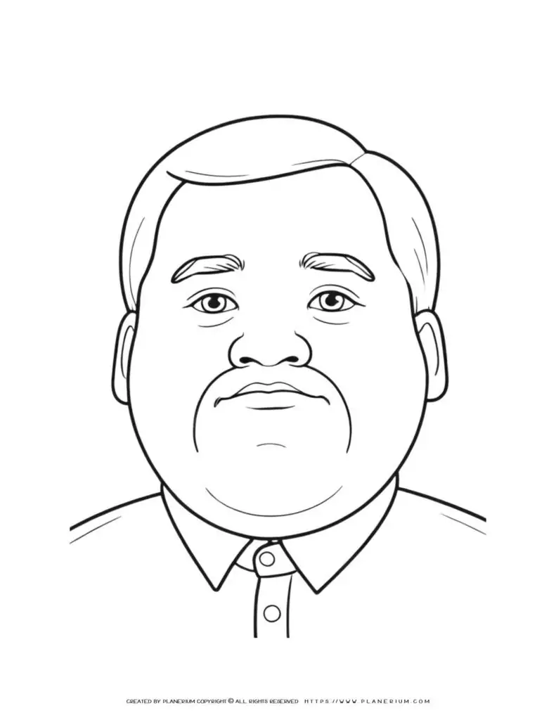 Black and white male portrait coloring page with front view outline. Perfect for art enthusiasts and coloring enthusiasts.
