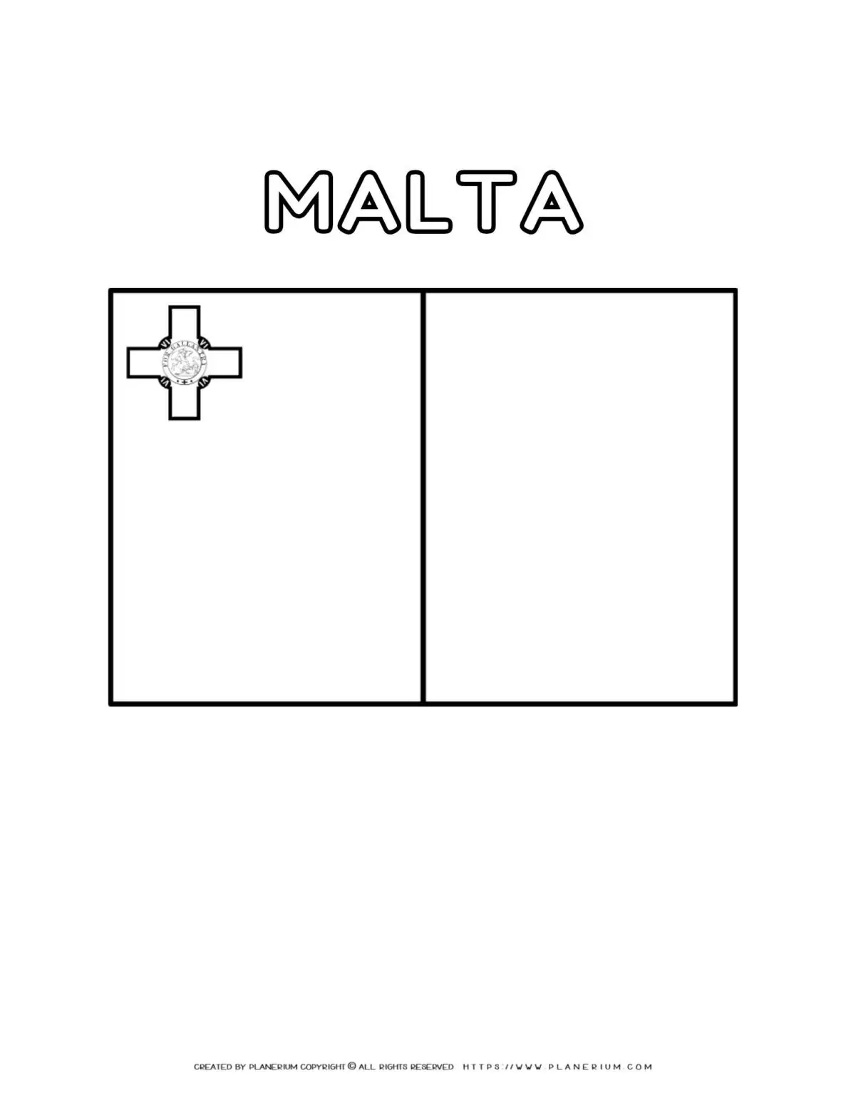 Malta flag coloring page for kids to learn about national symbols and colors. Perfect for educational activities and patriotic celebrations.