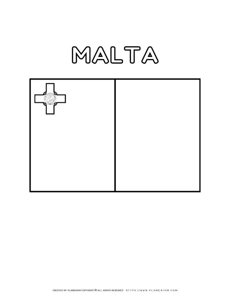 Malta flag coloring page for kids to learn about national
  symbols and colors. Perfect for educational activities and patriotic
  celebrations.