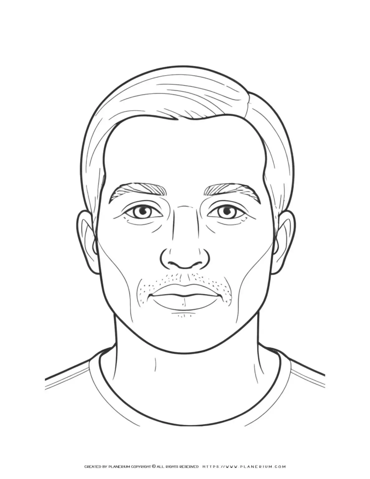 Man portrait front view illustration coloring page for adults. Detailed line art design for stress relief and relaxation. Perfect for art therapy.