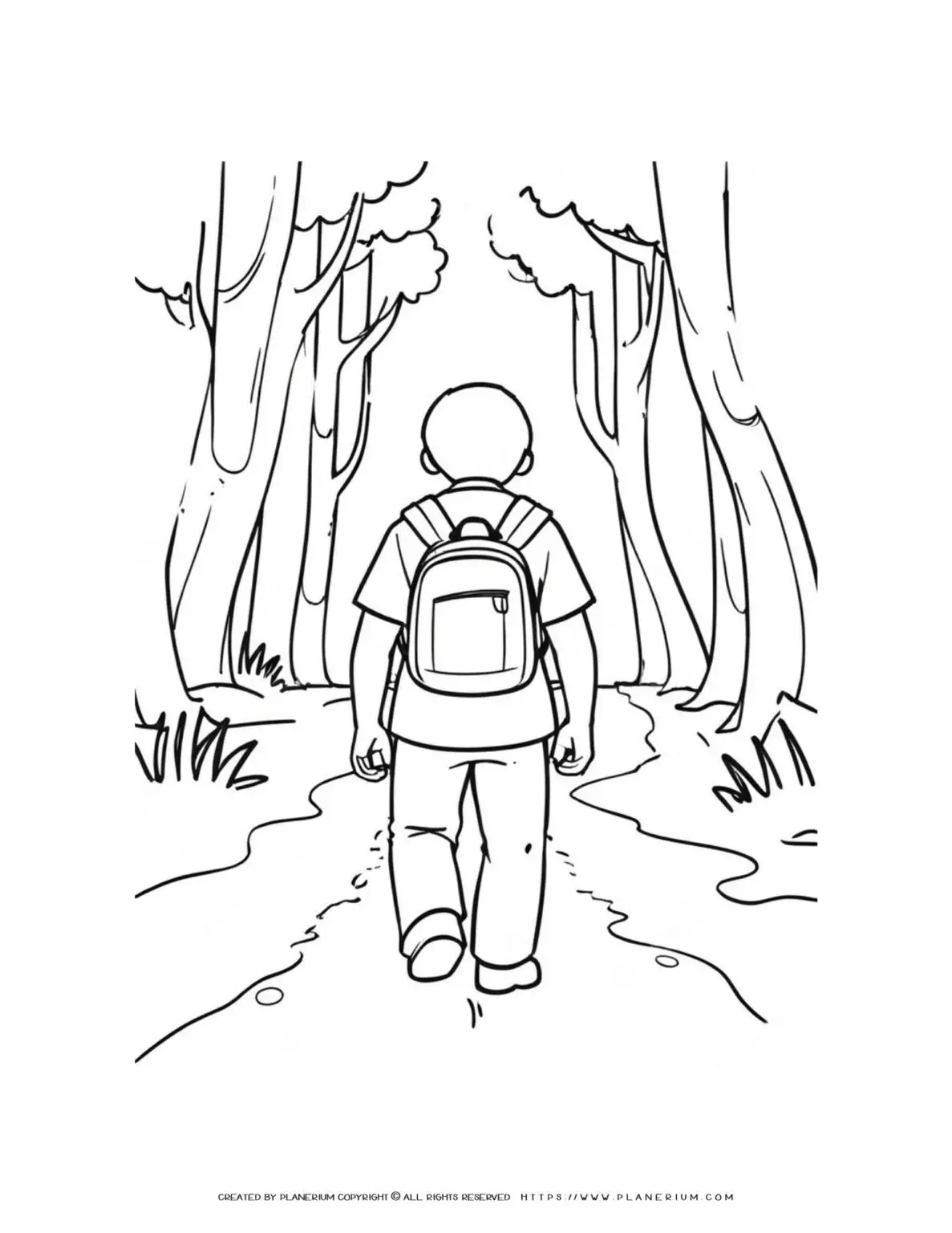 Man walking on forest path with backpack
