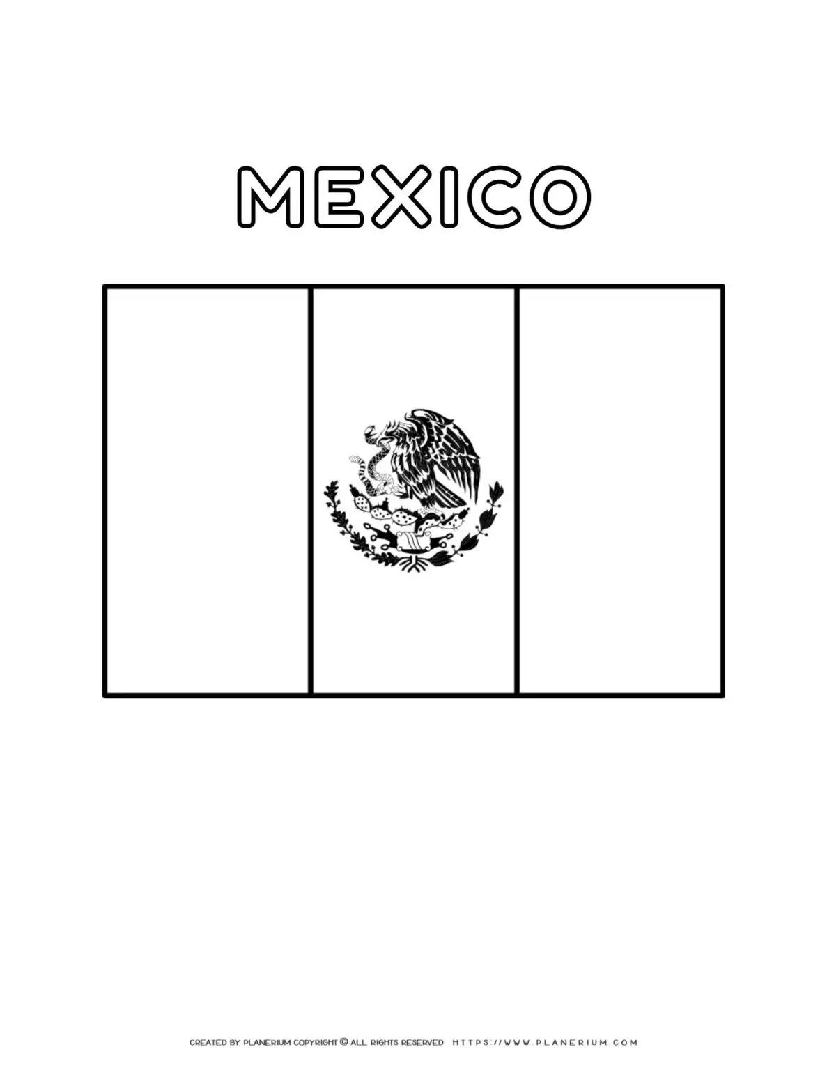Mexican flag coloring page for kids to learn about Mexico's national symbol. Perfect for educational activities and cultural lessons.