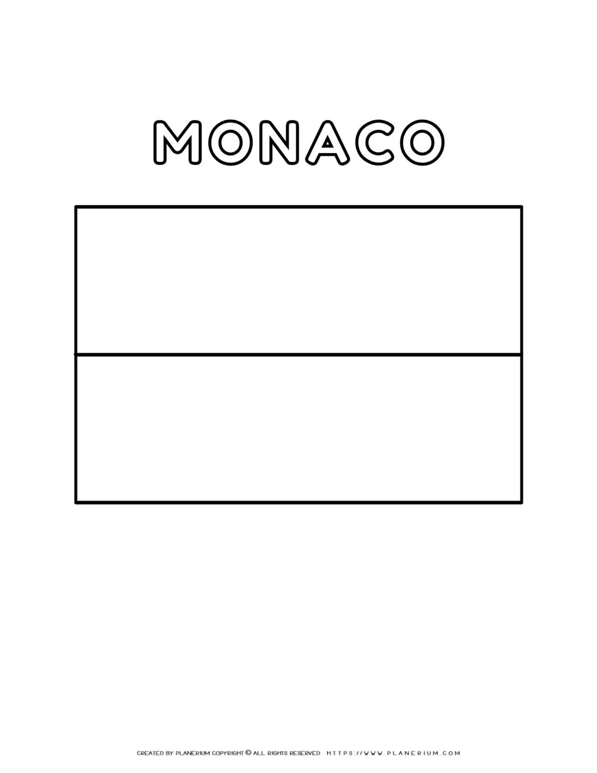 Monaco flag coloring page for kids to learn about national symbols and colors. Perfect for educational activities and patriotic crafts.