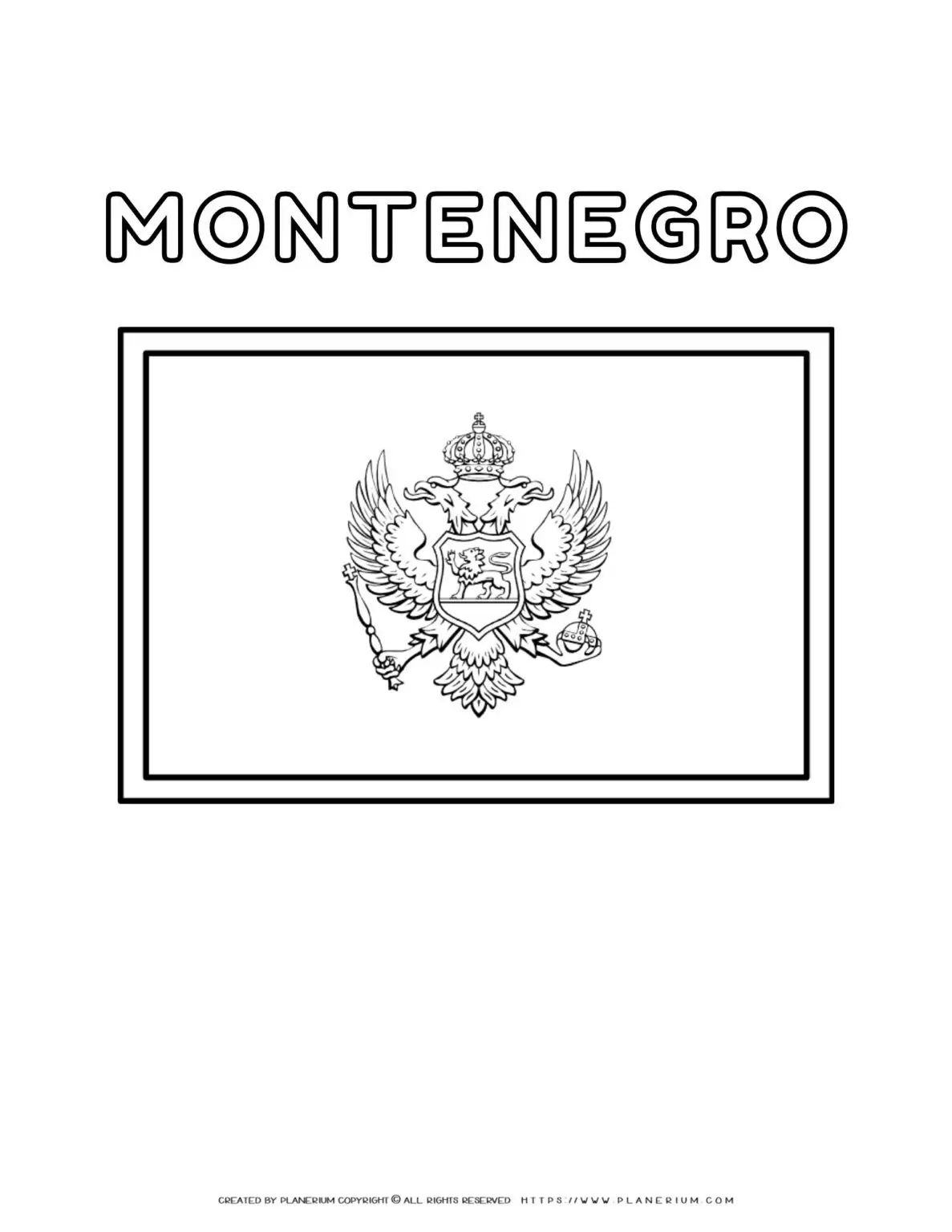 Montenegro flag coloring page for kids to learn about national symbols and colors. Perfect for educational activities and patriotic celebrations.