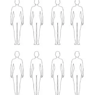 Eight identical female body outline templates