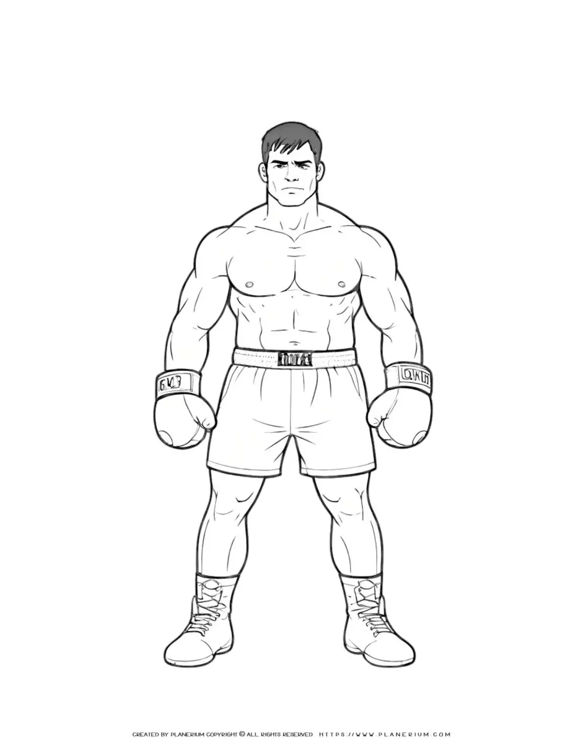 Illustration of a male boxer coloring page, perfect for kids and adults who love sports and coloring activities. Great for boxing fans!