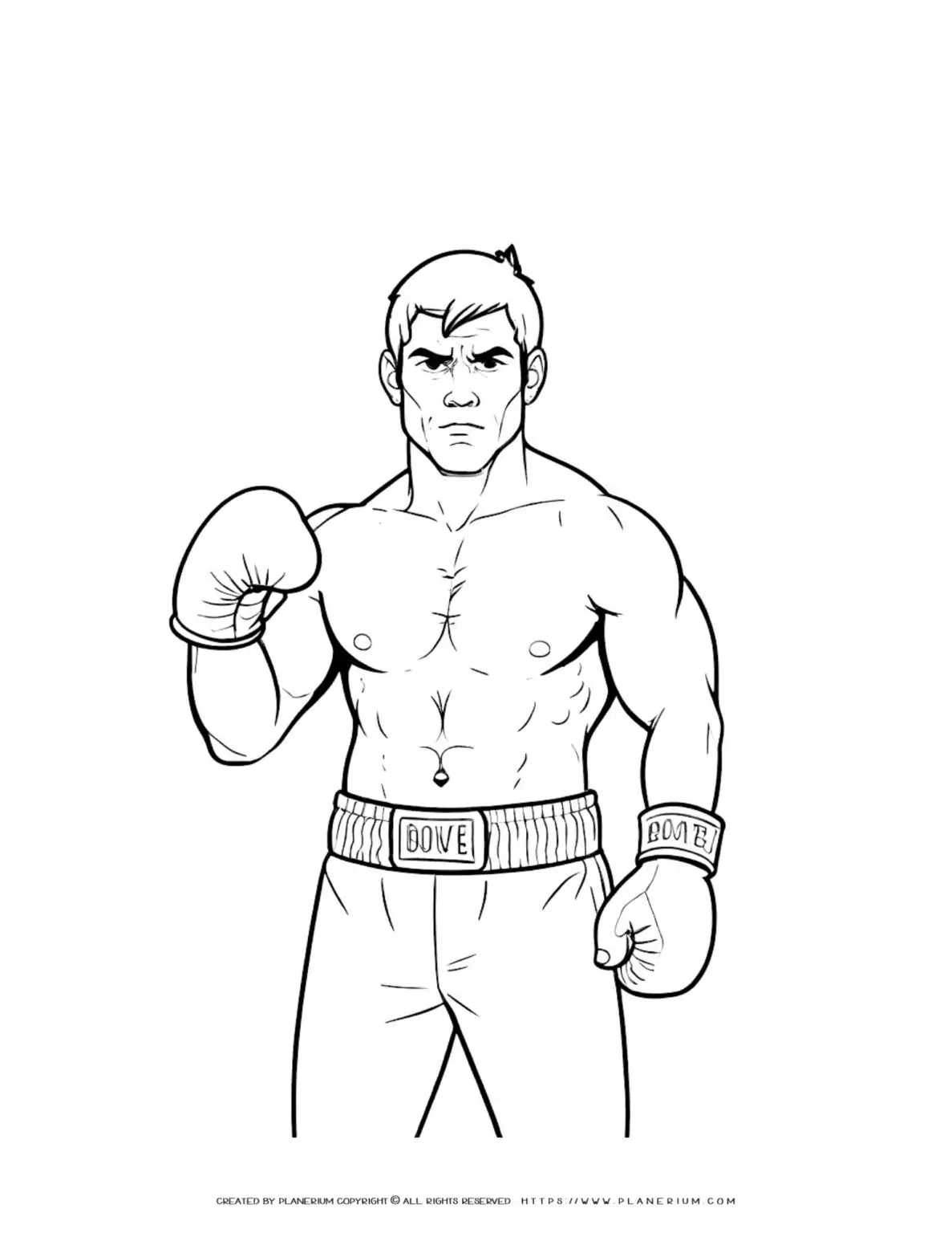 Illustration of a male boxer coloring page for kids to enjoy. Perfect for developing creativity and fine motor skills.