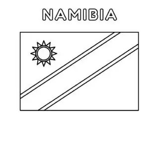 Namibia flag coloring page for kids to learn about African countries. Perfect for educational purposes and cultural awareness activities.